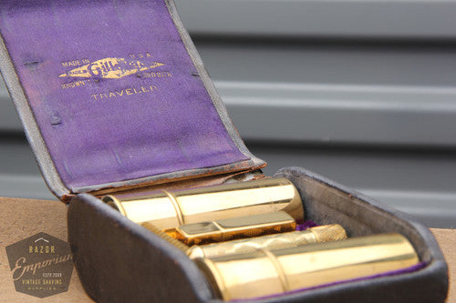 Gillette 1920s Vintage DE Traveler Set in Black Leather- Gold- RARE