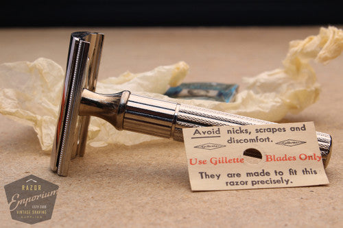 Gillette 1940's Fat Handle Tech Razor in Orange Box - New Old Stock
