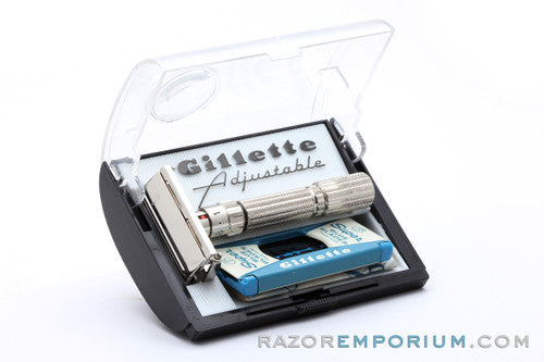 1959 Gillette Fatboy / $1.95 Adjustable DE Safety Razor in Case E2