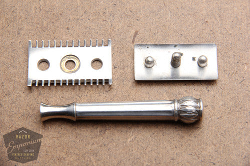 Gillette 1911 Silver ABC Pocket Edition Lined Handle - Old Type Open Comb DE Razor Set