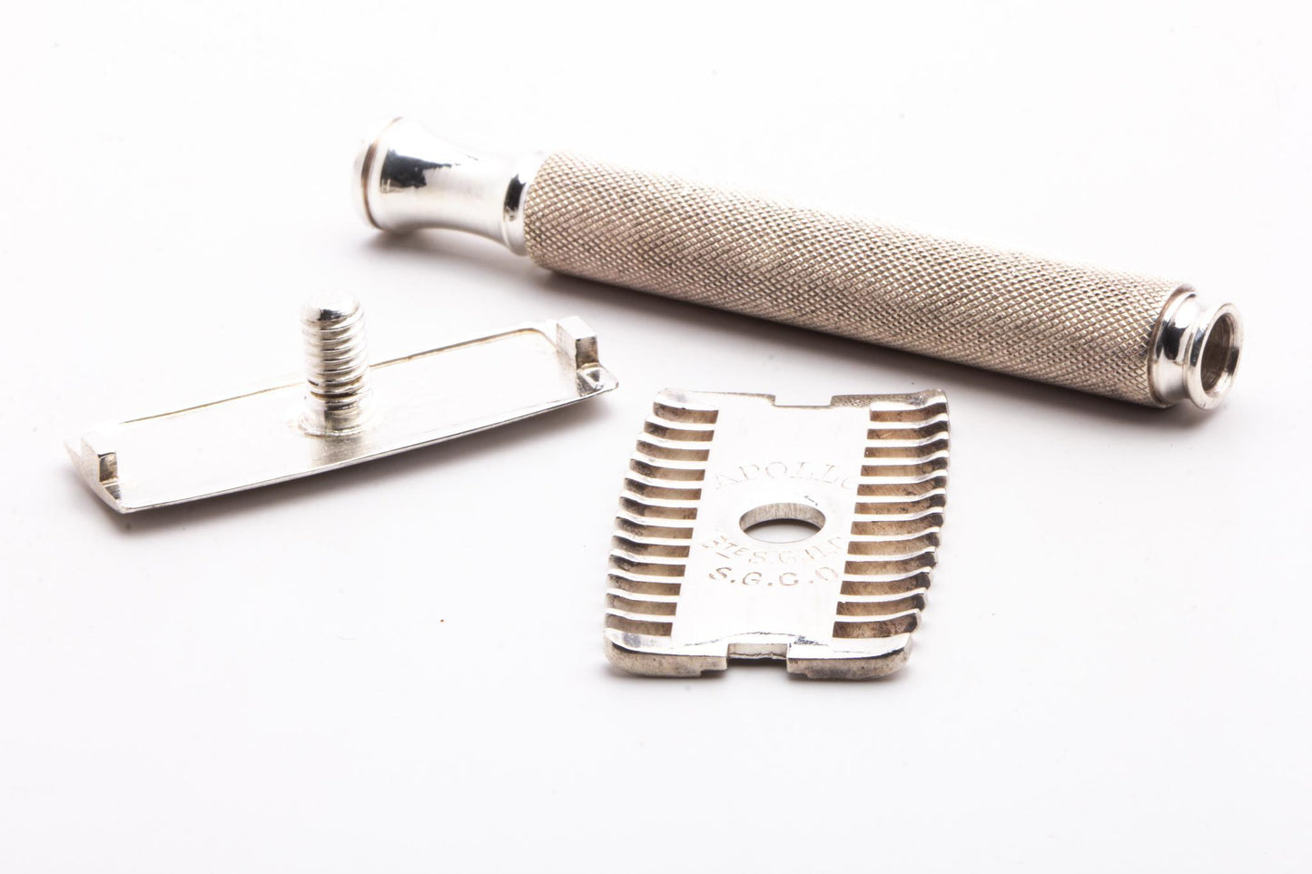 Apollo 3 Piece Open Comb Double Edge Razor with Leather Case & Blade Banks | Original Condition