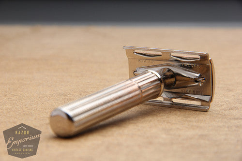 Gillette 1940's Fat Handle Tech 3-Piece Safety Razor * Nickel REVAMPED