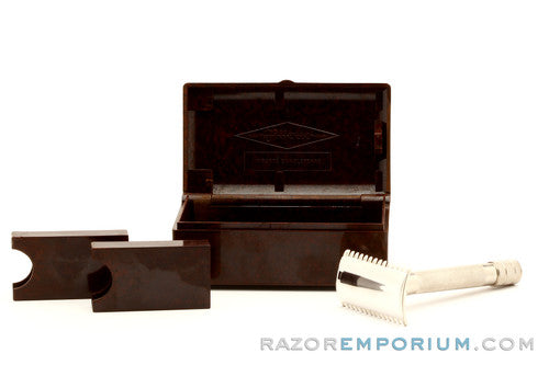 1920 Gillette Single Ring DE Safety Razor Old Type Set in Case w/ Blade Banks