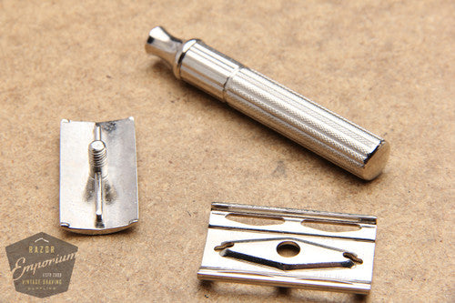 Gillette 1940's Fat Handle Tech 3 Piece Safety Razor * Nickel REVAMPED