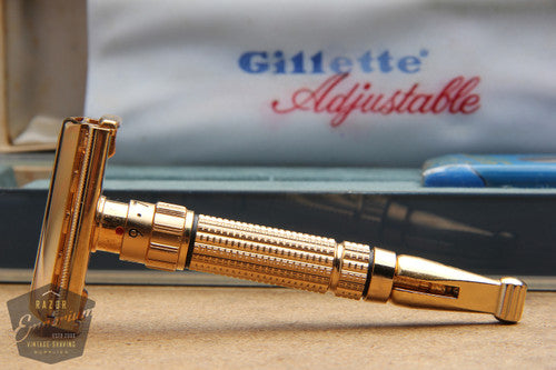 Gillette 1960 Gold Toggle Adjustable DE Safety Razor Set w/ Case & Instructions - F4