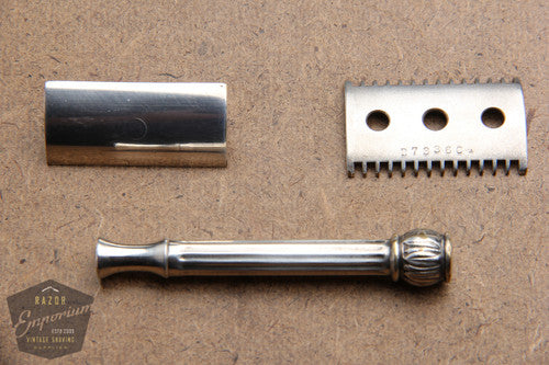 Gillette 1911 Silver ABC Pocket Edition- Basket Weave - Old Type Open Comb DE Razor Set