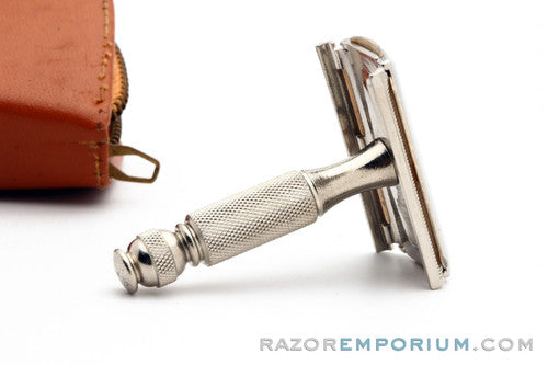 1965 Gillette Travel Tech Safety Razor Brown Leather Case K1