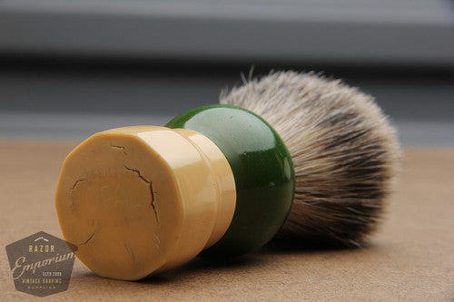 Vintage Opal Re-Knotted Green & Cream Handle Shaving Brush - 21mm Pure Badger - England