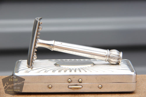 Gillette 1911 Silver ABC Pocket Edition Lined Handle - Old Type Open Comb DE Razor Set