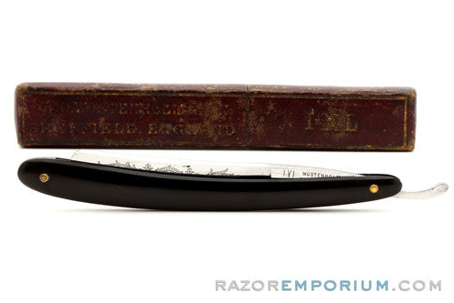 4/8" George Wostenholm and Son Engraved Round Tip Straight Razor w/ Case | Sheffield England