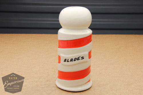 6" Red & White Barber Pole Porcelain Blade Safe