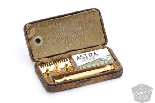 Gillette 1919 Khaki Set Ball End Old Type Razor * Gold Revamp
