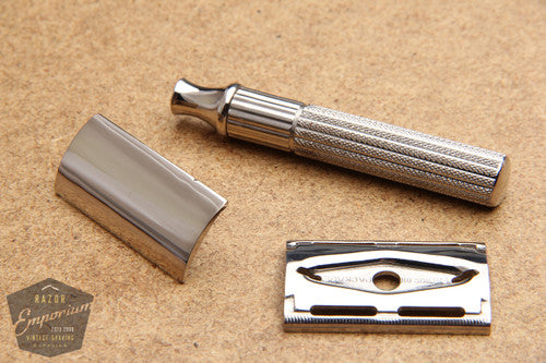 Gillette 1940's Fat Handle Tech 3 Piece Safety Razor -- Nickel REVAMPED