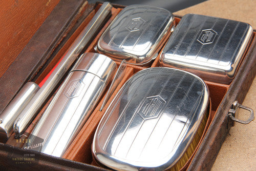 Gillette 1922 New Improved Sterling Silver Travel Combination Set in Brown leather box-RARE