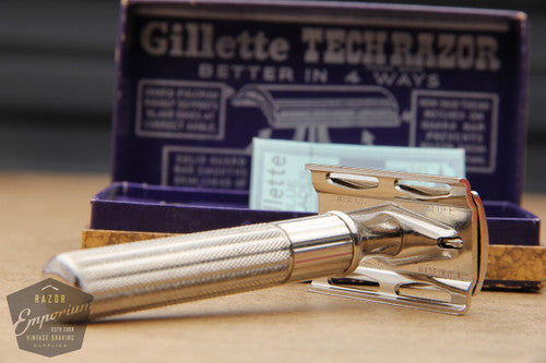 Gillette 1930's Nickel Tech Razor in Brown Box / Excellent