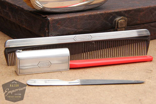 Gillette 1922 New Improved Sterling Silver Travel Combination Set in Brown leather box-RARE
