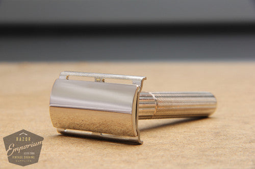 Gillette 1940's Fat Handle Tech 3-Piece Safety Razor * Nickel REVAMPED