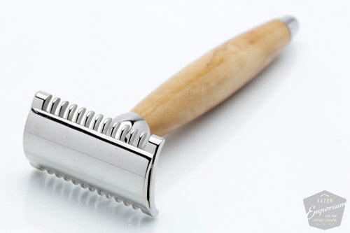 Joris DE Safety Razor | Olivewood Handle Palladium Plated