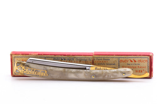 5/8" Dubl Duck Pearlduck Goldedge & Gold Inlay Celluloid Scales Straight Razor | Solingen, Germany