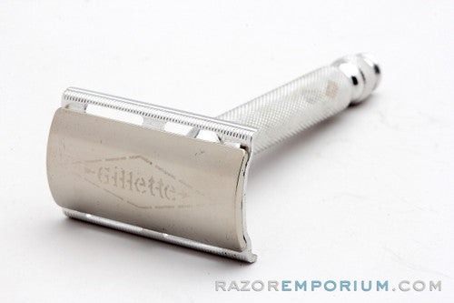 1960's Gillette Handle Ball End Tech Safety Razor w/ Blue Snap Case - Made in England