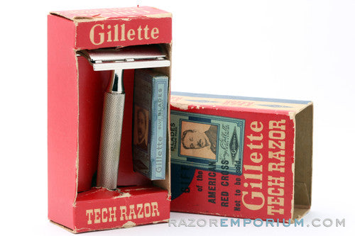1956 Gillette Ball End Tech DE Razor in Red Box - Mint B1