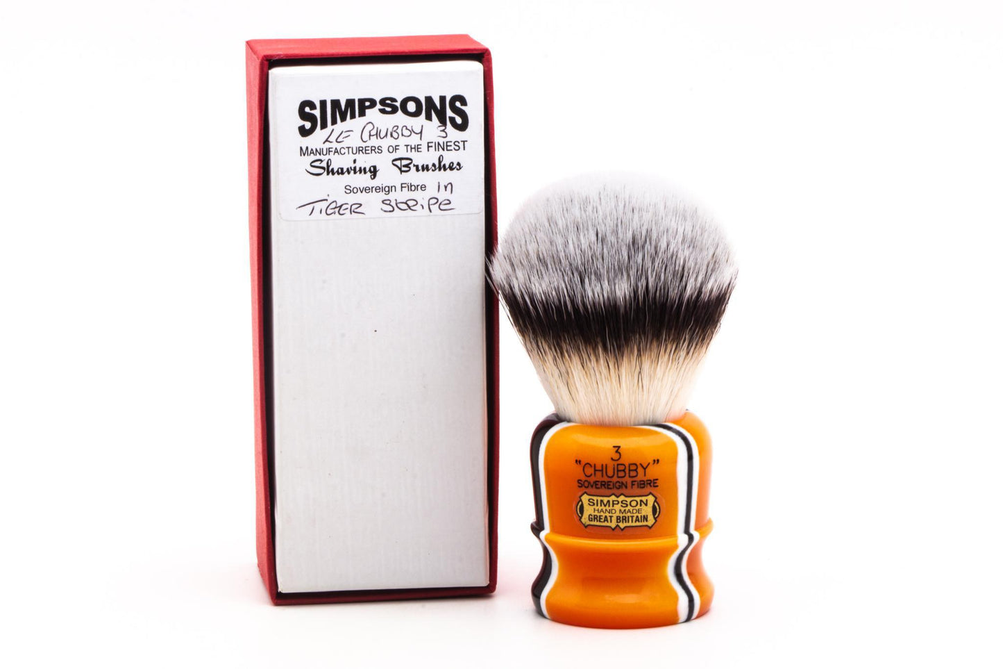 Simpsons | Chubby 3 Tiger Stripe Sovereign Fibre Synthetic Shave Brush | Pre-owned