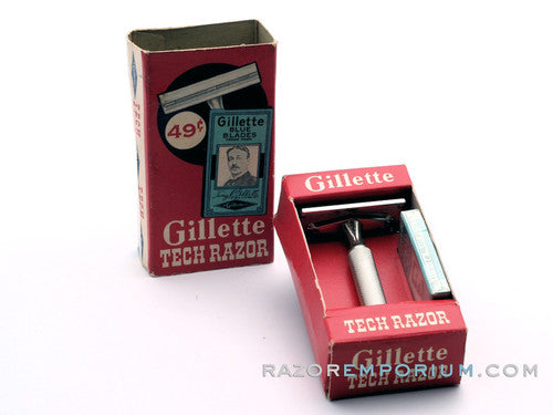 1957 C2 Gillette Ball End Tech DE Razor in Original Red Box w/ Blades