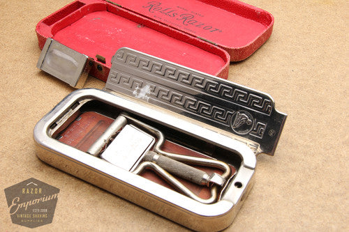 Rolls Razor Safety Razor w/ Red Leather Case & Blade Bank - Made in England