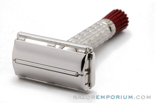 1956 Gillette Red Tip Heavy Super Speed Safety Razor B2 Rhodium