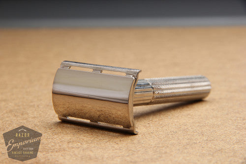 Gillette 1940's Fat Handle Tech 3 Piece Safety Razor -- Nickel REVAMPED