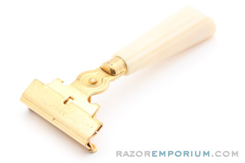 1950's Eversharp Schick Gold Injector Razor + Cream Bakelite Handle