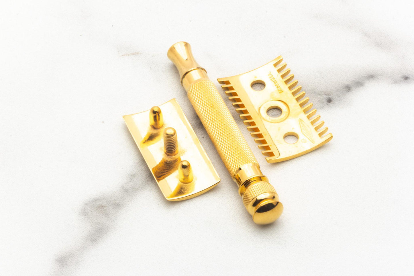 1920's Gillette Ball End Old Type Double Edge Safety Razor Set With Replica Handle | 24K Gold Revamp