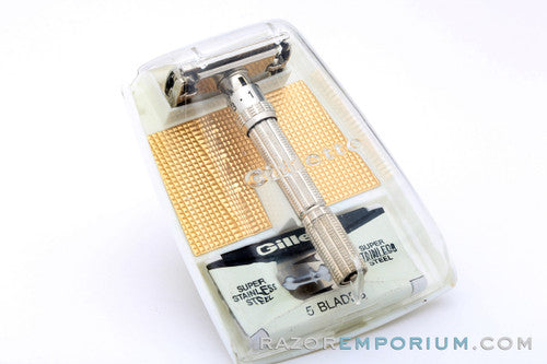 1960's Gillette Slim Adjustable DE Safety Razor w/ Gold Case