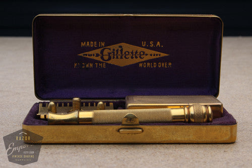 Gillette 1930's Ball End Old Type Style Razor in Gold Pinstripe Case