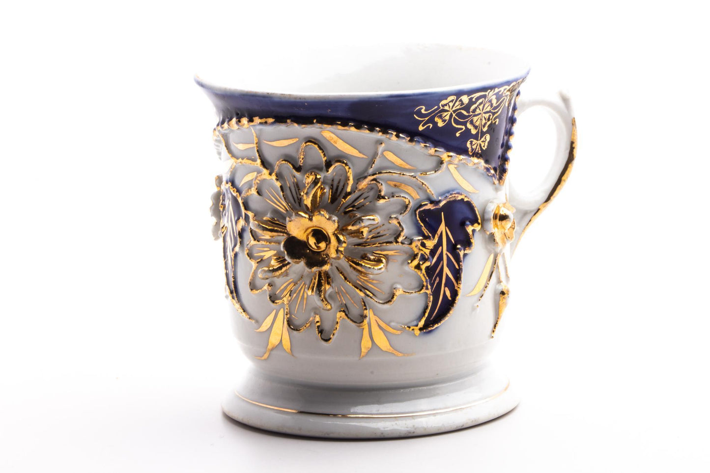 Vintage Hand Painted 3D Floral Blue & Gold Shaving Mug