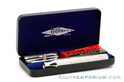 1939-47 Gillette Fat Handle Tech 3 Piece Safety Razor Set