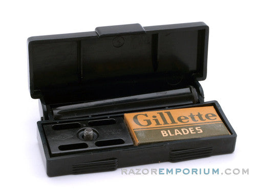1970's Gillette Ball End Tech Safety Razor w/ Black Handle & Case