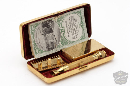 1917 Gillette Floral Pocket Edition Old Type Open Comb DE Razor Set