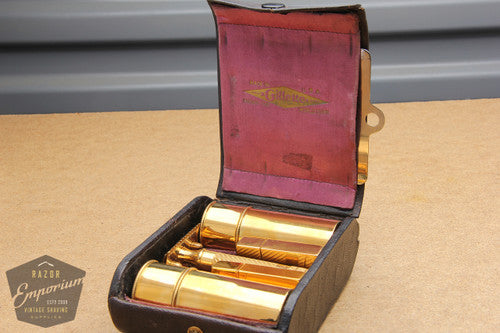 Gillette 1919 Gold Bulldog Travel Single Ring Combination Set in Original Black Leather Case