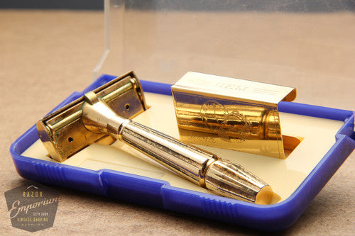 Gem 1940's Micromatic "Bullet Tip" Single Edge Safety Razor in Blue Case