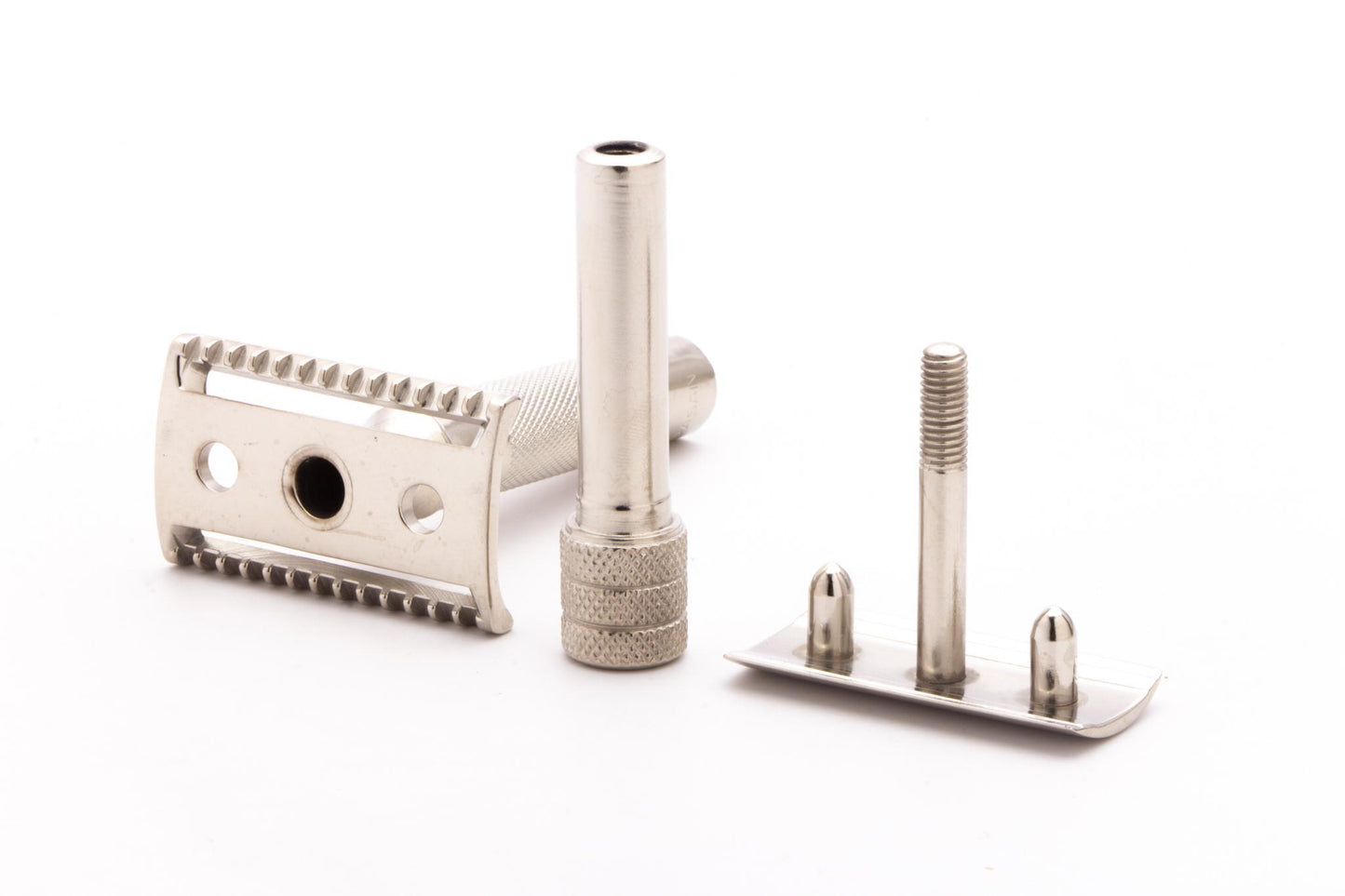 Unbranded Three Piece Slant Double Edge Safety Razor | Factory Nickel Revamp