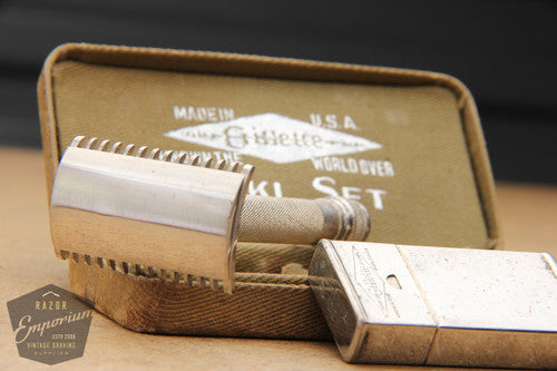Gillette 1918 Khaki Service Set Ball End Old Type in Snap Case