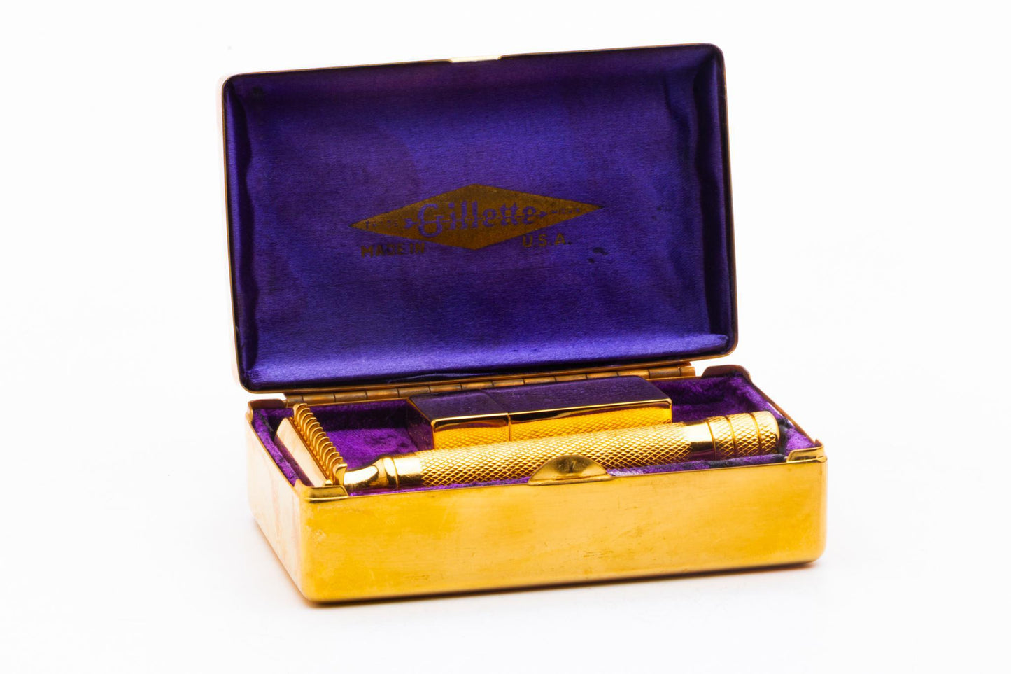 1930's Gillette NEW Deluxe Big Boy Double Edge Safety Razor Set | 24K Gold Revamp