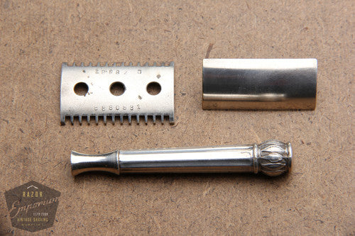 Gillette 1911 Silver ABC Pocket Edition Lined Handle - Old Type Open Comb DE Razor Set