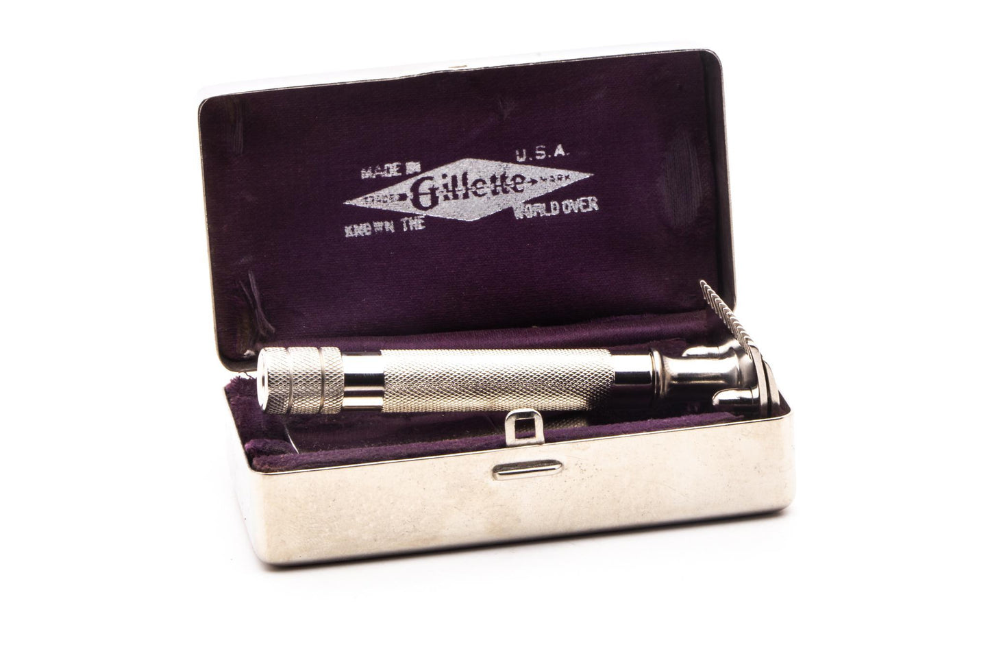 1920 Gillette Silver Single Ring Old Type Set in Metal Case | Factory Nickel Revamp