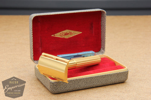 Gillette 1940's Gold Tech Razor in Original Tweed Box - New Old Stock