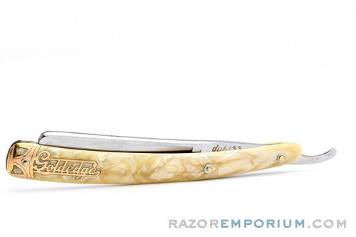 5/8" Dubl Duck Pearlduck Goldedge Straight Razor w/ Gold Inlay Celluloid Scales | Solingen, Germany