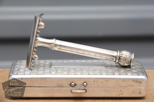 Gillette 1911 Silver ABC Pocket Edition- Basket Weave - Old Type Open Comb DE Razor Set