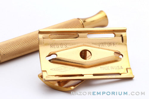 1940's Gillette Gold Ball End Tech 3 Piece Travel Safety Razor Set - Miller Brewing Co. Milwaukee, Wisc. USA