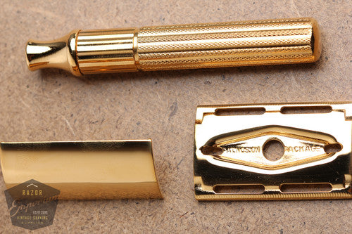 Gillette 1940's Fat-Handle Tech 3 Piece Double Edge Safety Razor * REVAMPED 24K Gold